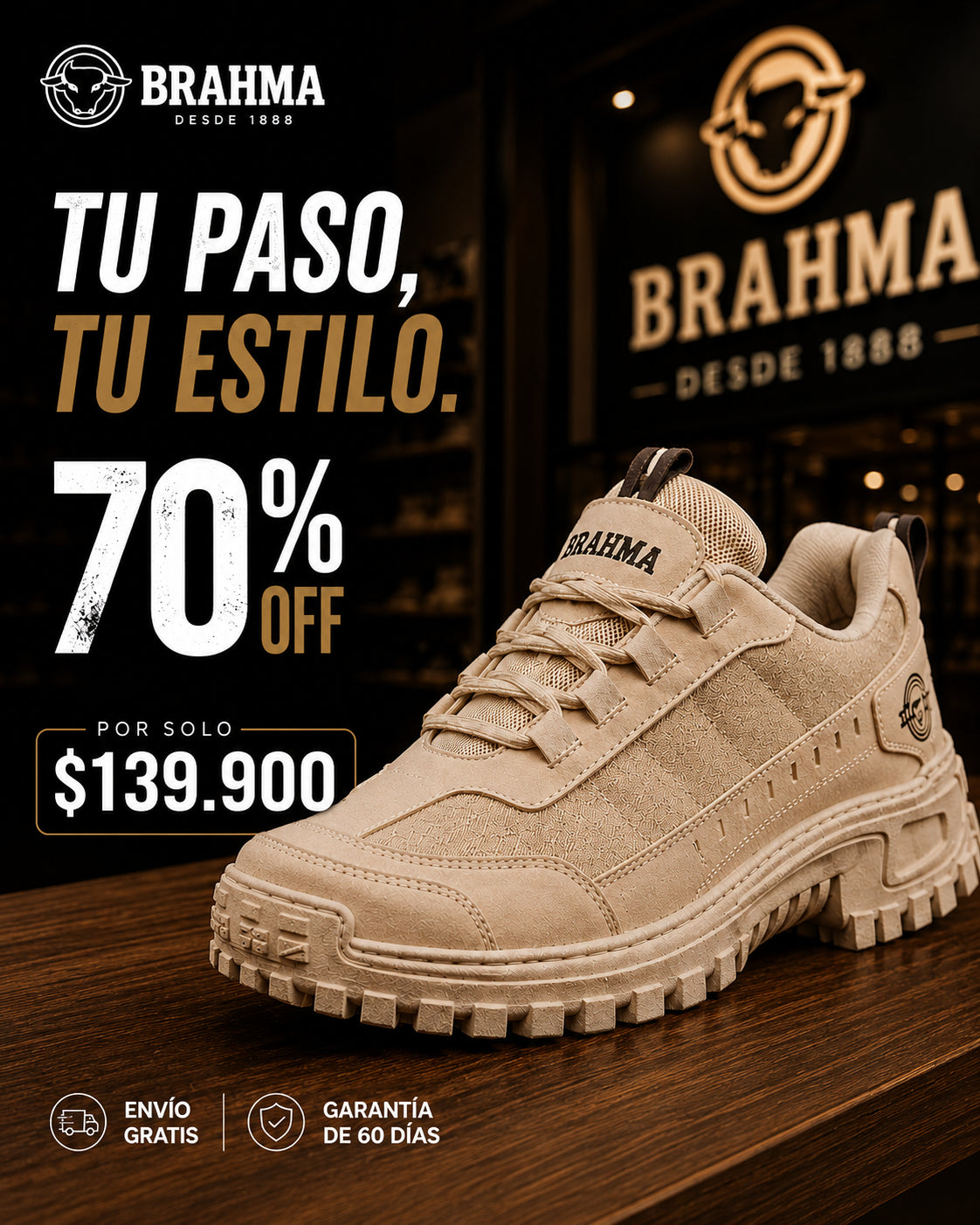Zapatos Brahma Moster + Gorra de Regalo - Oferta Exclusiva Con 70% de Descuento 🎁